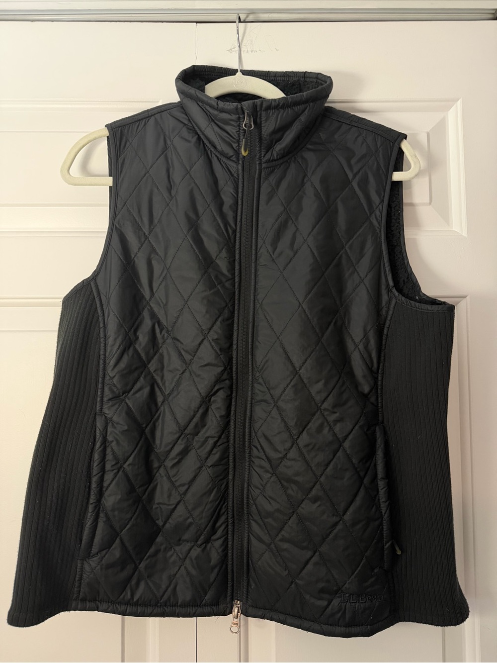 L.L. Bean Black Quilted Vest with Knit Side Panels